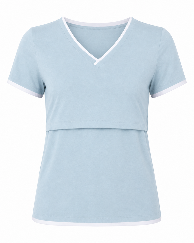 Blusa de Lactancia Doble V. Cielo liso