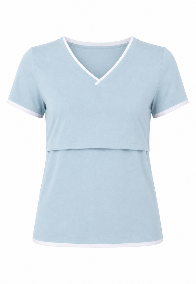 Blusa de Lactancia Doble V. Cielo liso