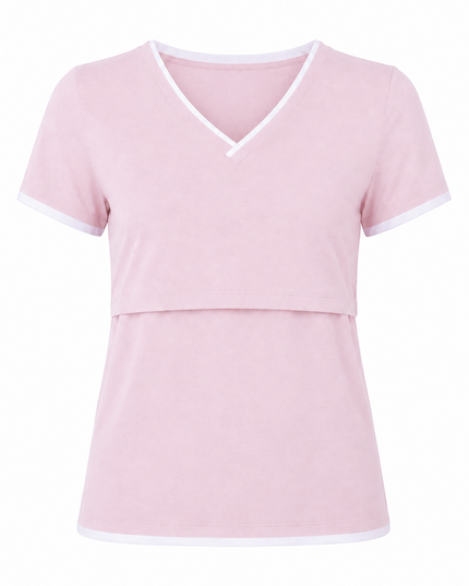 Blusa de Lactancia Doble V. Rosa Liso