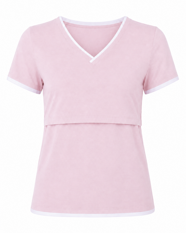 Blusa de Lactancia Doble V. Rosa Liso