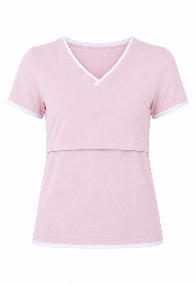 Blusa de Lactancia Doble V. Rosa Liso