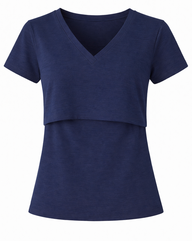 Blusa Lactancia cuello V algodón. Marino