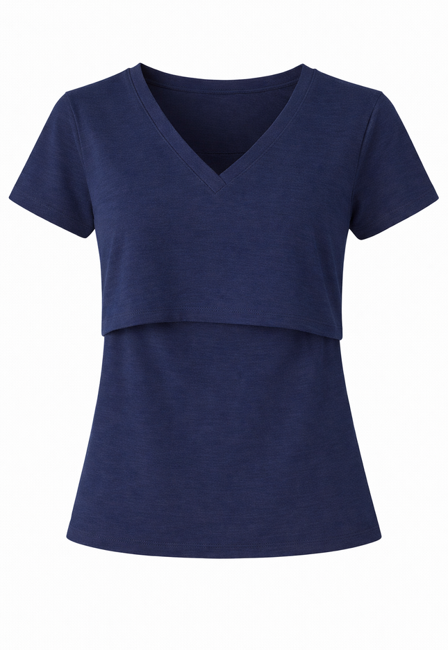 Blusa Lactancia cuello V algodón. Marino
