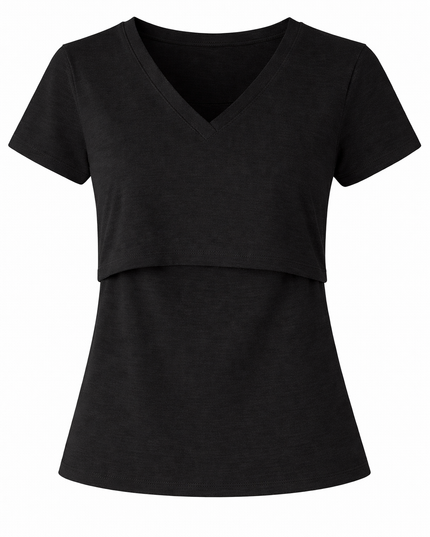 Blusa Lactancia cuello V algodón. Negro