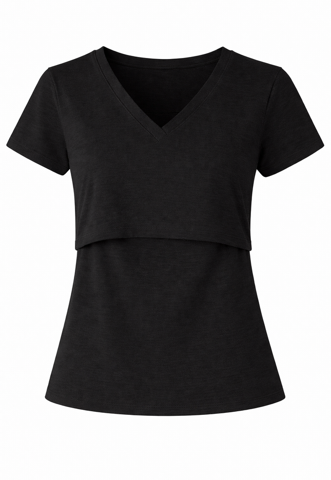 Blusa Lactancia cuello V algodón. Negro