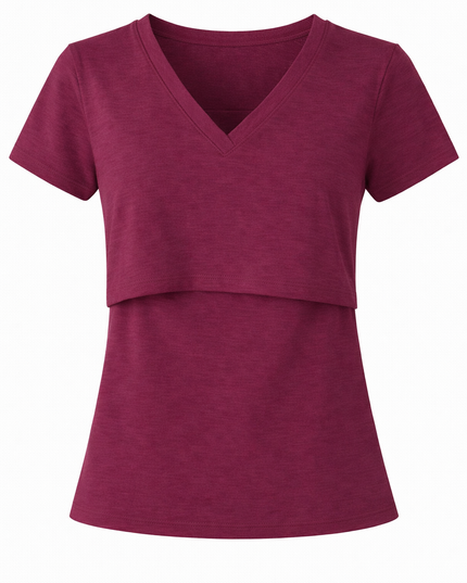 Blusa Lactancia cuello V algodón. Vino