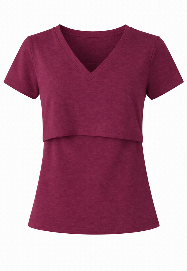 Blusa Lactancia cuello V algodón. Vino