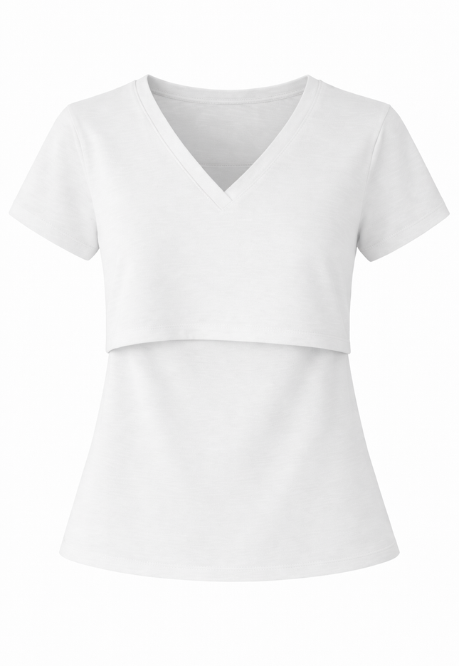 Blusa Lactancia cuello V algodón. Blanco