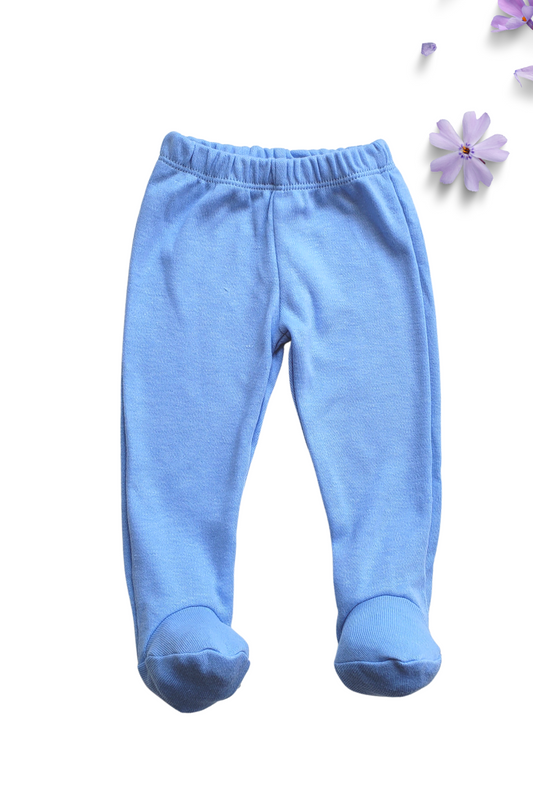 Pantalon bebé de Algodón con pies. Azul plumbago