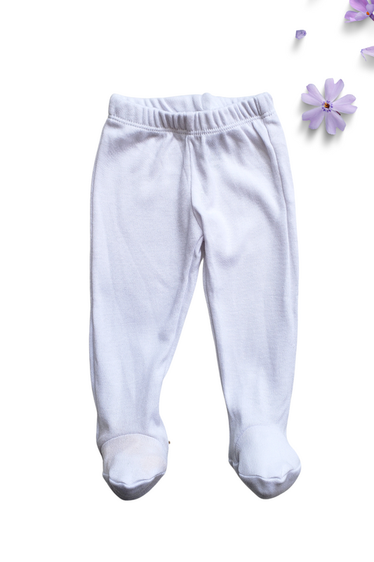 Pantalon bebé de Algodón con pies. Blanco