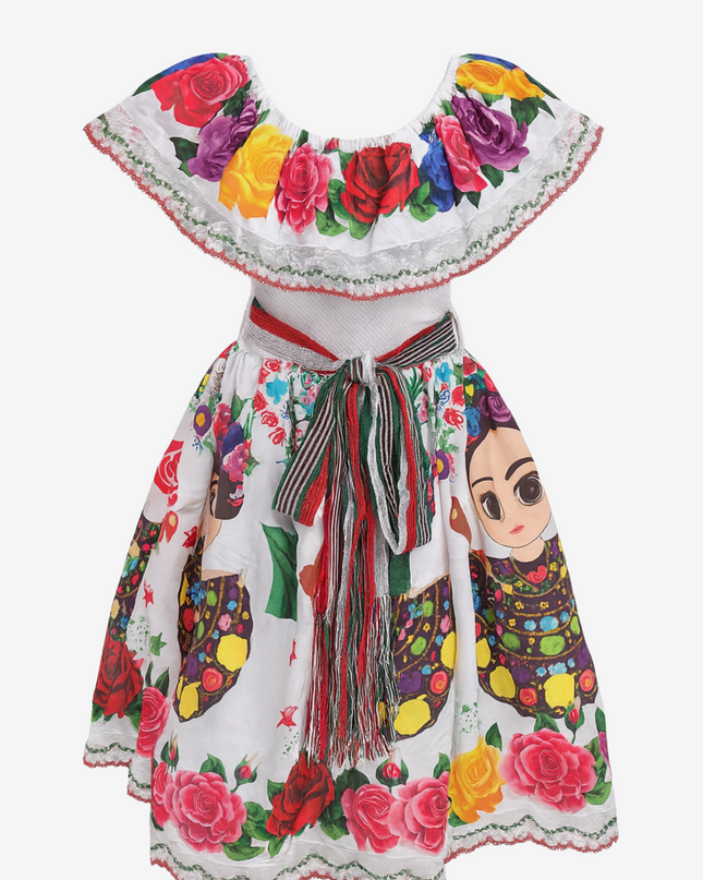 Vestido Campesina Blanco 3 a 10 años. Fridita