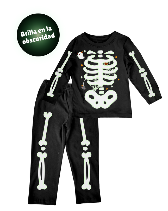 Conjunto kids 2-10 años . Esqueletito Glow