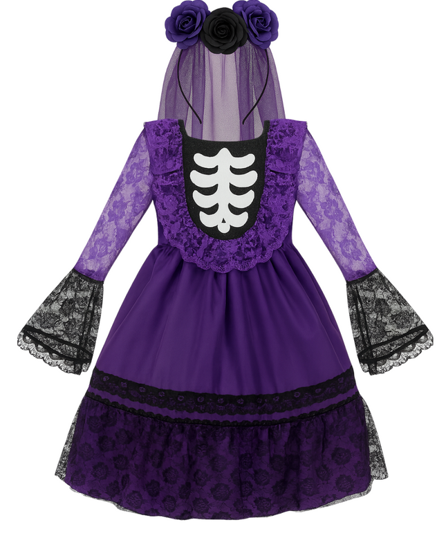 Vestido catrina Morado. 3 a 10 años
