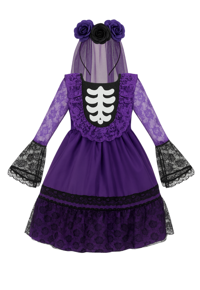 Vestido catrina Morado. 3 a 10 años