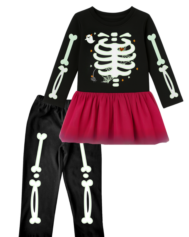 Conjunto kids 2-10 años . Esqueletito Glow niña
