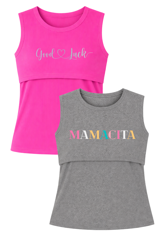 Pack 2 Blusa Lactancia sin manga rib. Pink/Gray