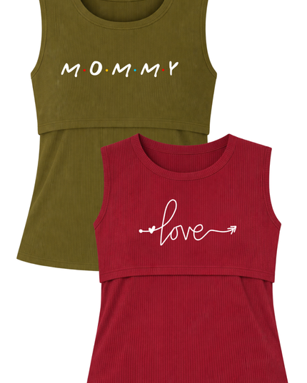 Pack 2 Blusa Lactancia sin manga rib. Wine/Olive