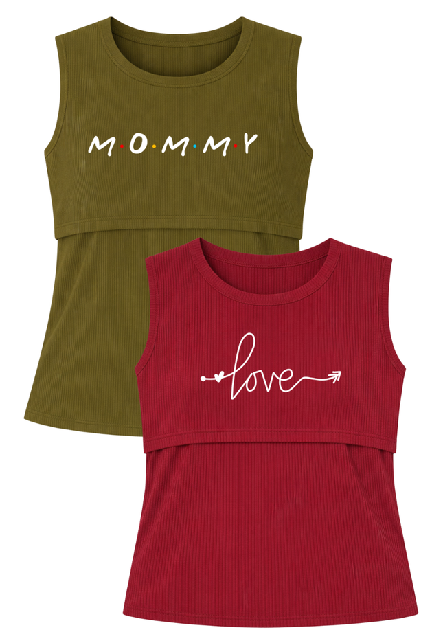 Pack 2 Blusa Lactancia sin manga rib. Wine/Olive