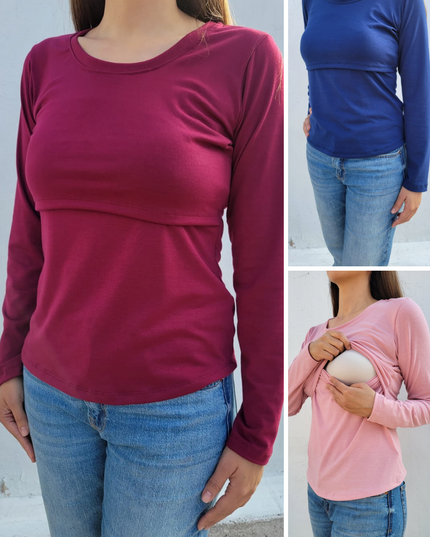 Promo 2 Blusas lactancia algodón manga larga