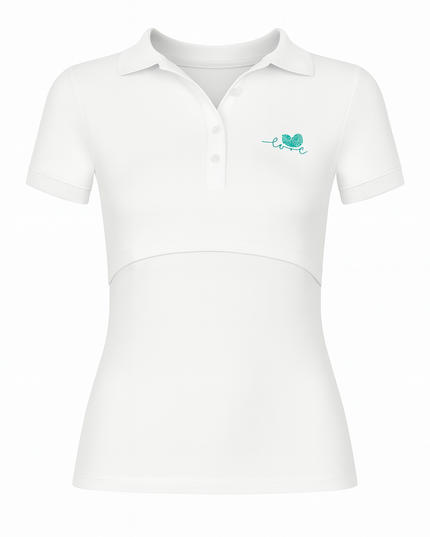 Blusa maternidad - lactancia Tipo Polo. Blanco corazón aqua
