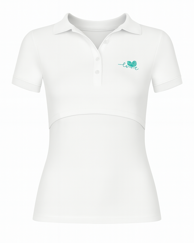 Blusa maternidad - lactancia Tipo Polo. Blanco corazón aqua