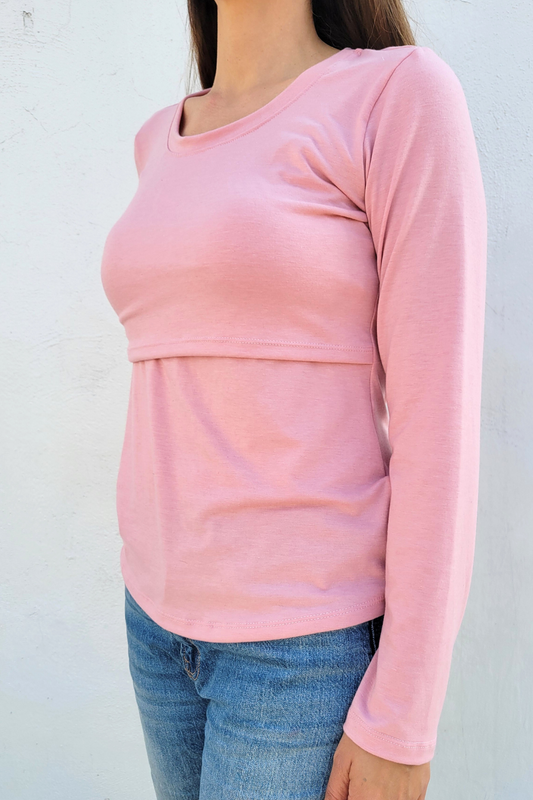 Blusa Lactancia Manga Larga. Palo de rosa