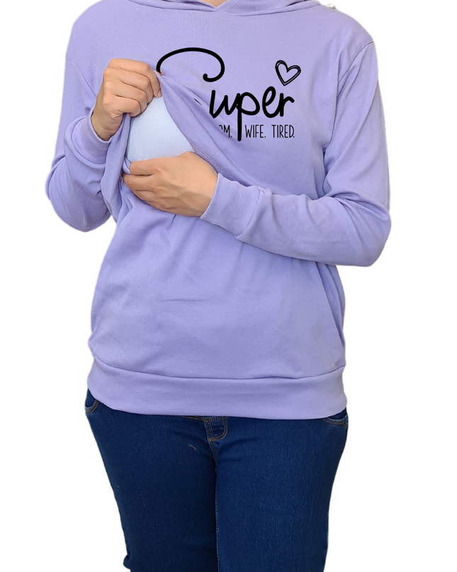 Sudadera ligera capucha estampada Lactancia. Super wife