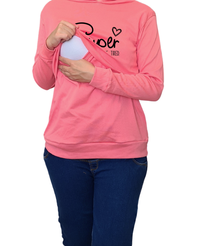 Sudadera ligera capucha estampada Lactancia. Super wife