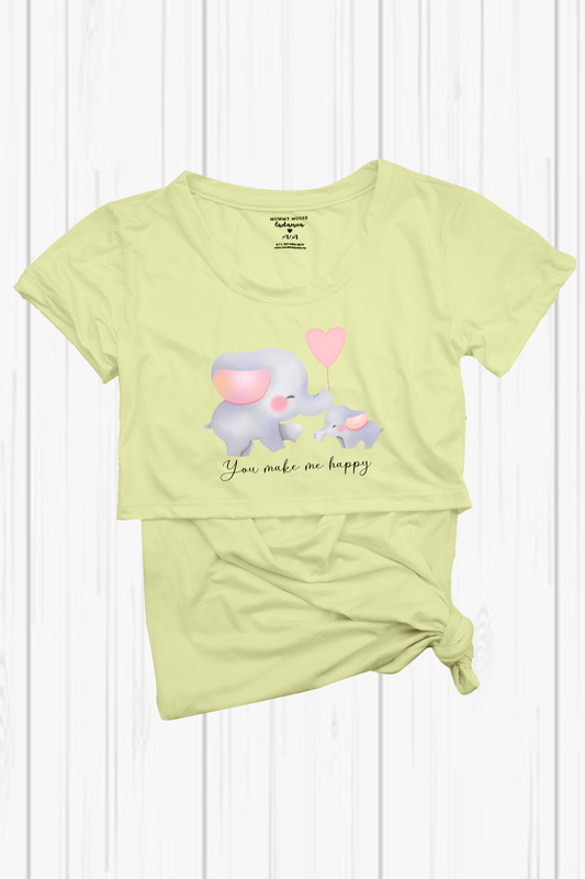 Blusa maternidad-lactancia mc estampada. You make me happy elefantes amarillo
