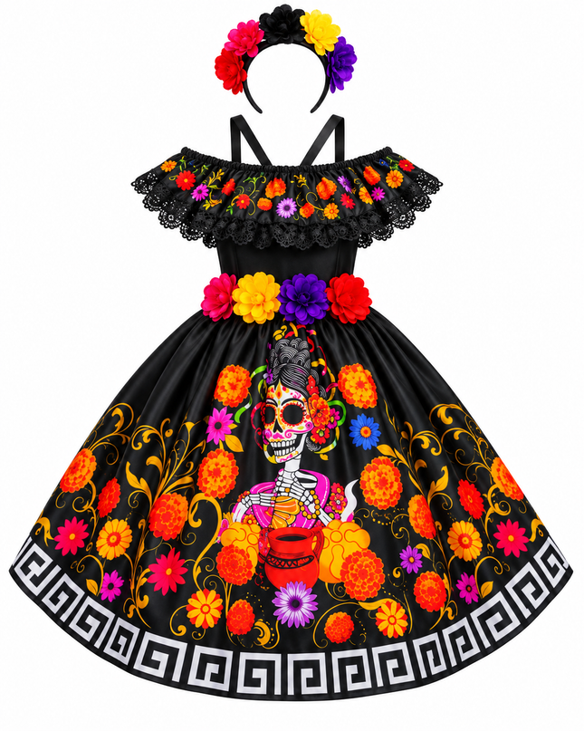 Vestido Kahlo Catrina. 3 a 12 años