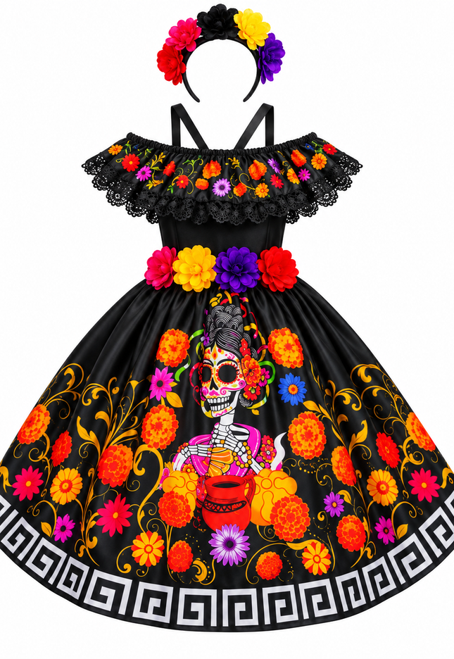 Vestido Kahlo Catrina. 3 a 12 años