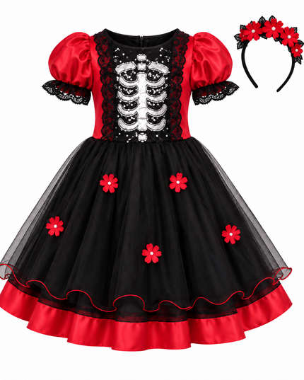 Vestido catrina Flores. 3 a 10 años