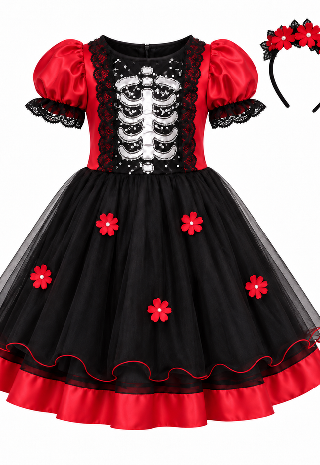 Vestido catrina Flores. 3 a 10 años