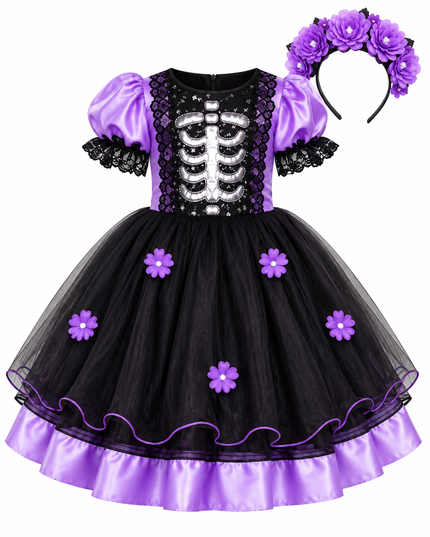 Vestido catrina Flores. 3 a 10 años