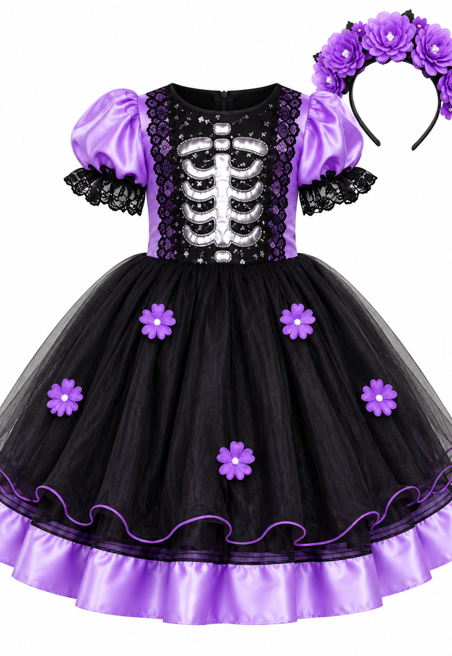 Vestido catrina Flores. 3 a 10 años