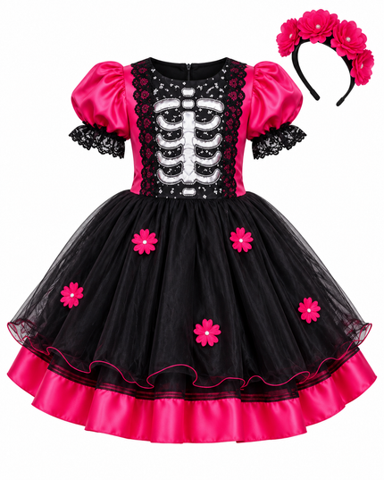 Vestido catrina Flores. 3 a 10 años