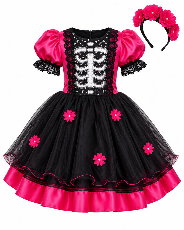 Vestido catrina Flores. 3 a 10 años