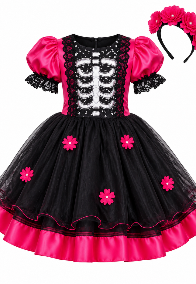Vestido catrina Flores. 3 a 10 años