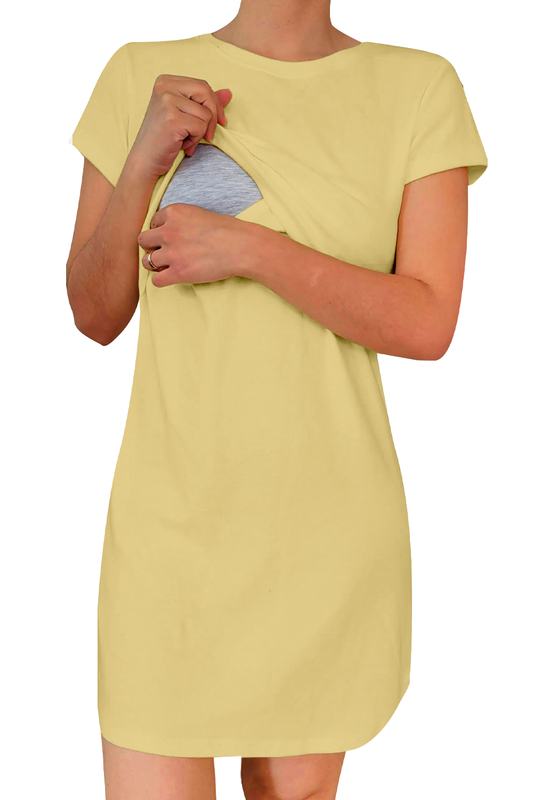 Camisón vestido maternidad-lactancia mc. Amarillo Liso