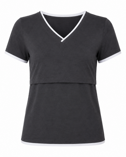 Blusa de Lactancia Doble V. Gris liso