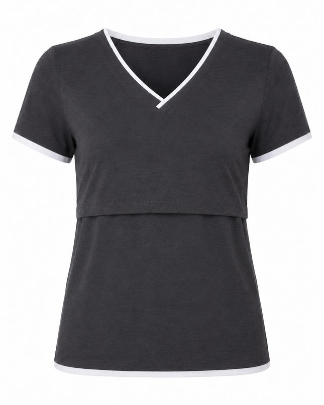 Blusa de Lactancia Doble V. Gris liso