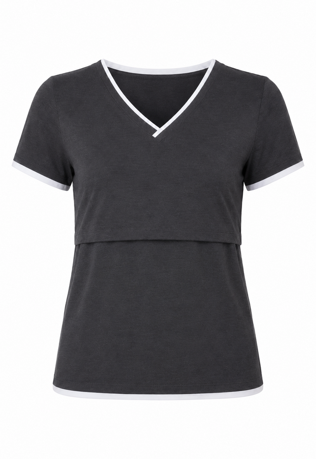 Blusa de Lactancia Doble V. Gris liso