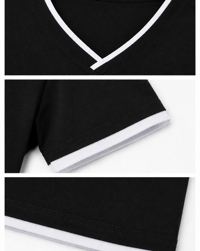 Blusa de Lactancia Doble V. Negro liso