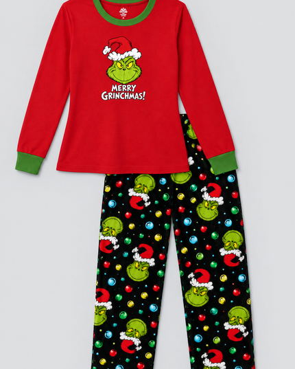 Pijama Cálida Flanel. Dama Grinchy Esferas