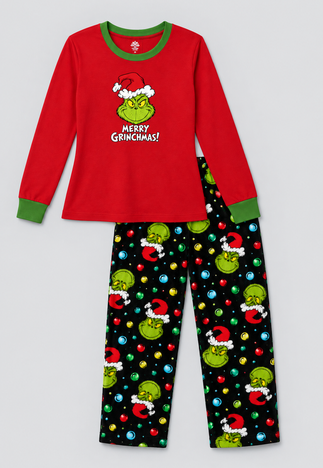 Pijama Cálida Flanel. Dama Grinchy Esferas
