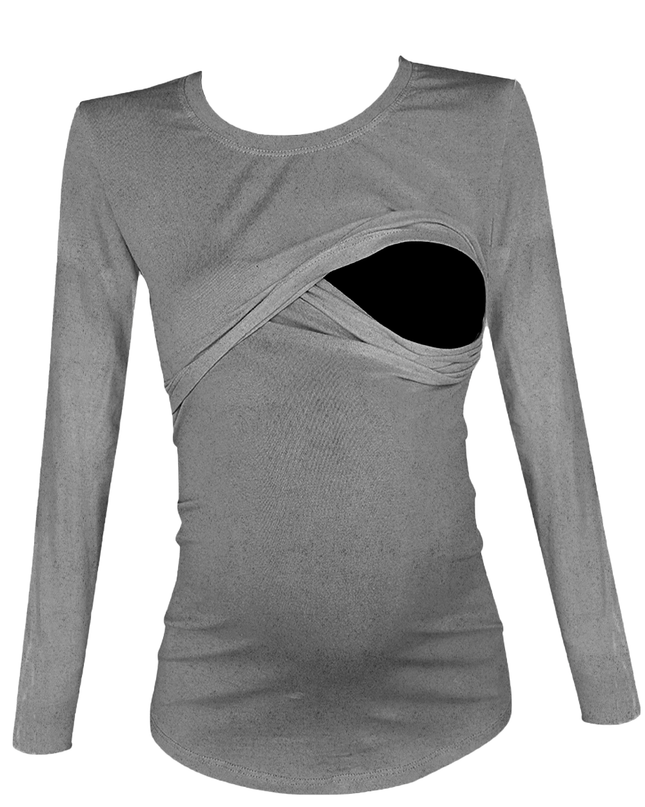 Blusa maternidad-lactancia Manga Larga. Gris jaspe