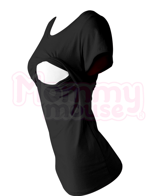 Blusa maternidad-lactancia manga corta. Negro