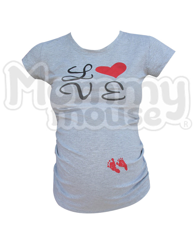 Blusa Maternidad Básica Manga corta.  Love piesitos rojos.