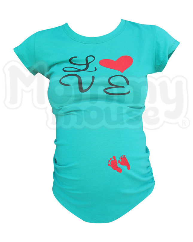 Blusa Maternidad Básica Manga corta.  Love piesitos rojos.