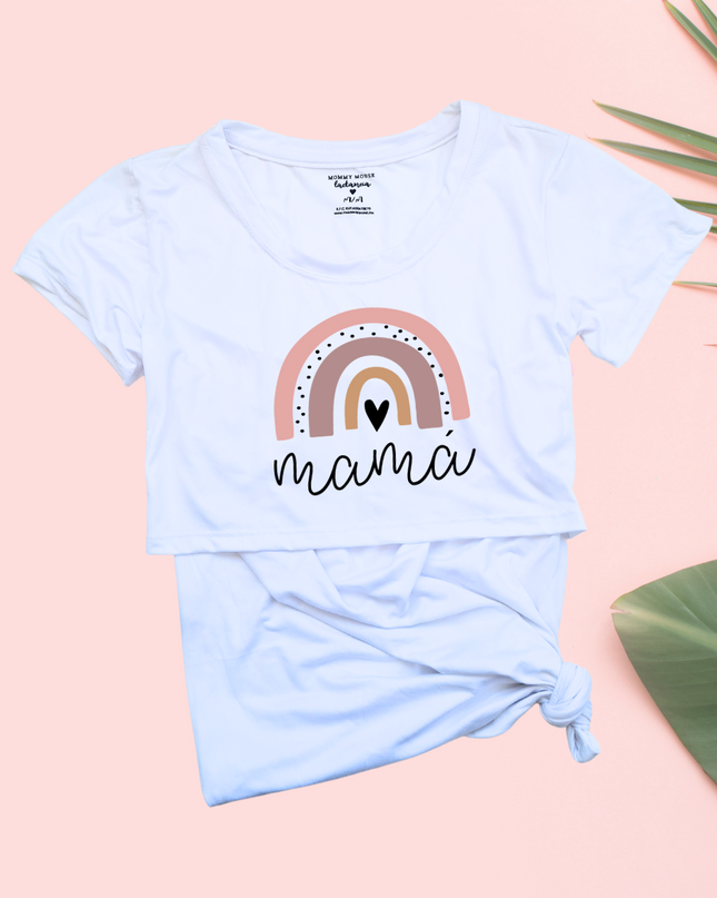 Blusa maternidad-lactancia mc estampada. Mamá arcoiris